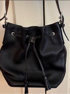 Coach Black Leather Drawstring Bucket Shoulder Bag